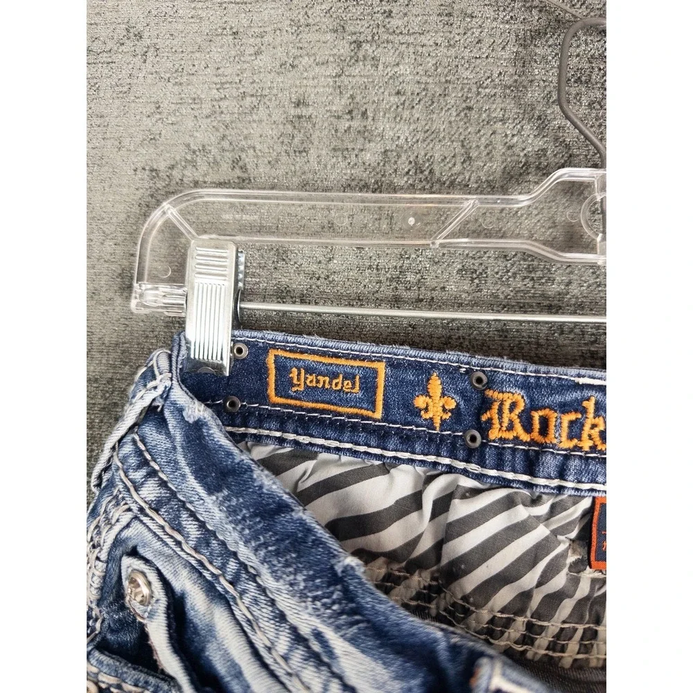 Rock Revival Jeans Womens 28 Yandel‎ Blue Mid Rise Cropped Rhinestone Distressed